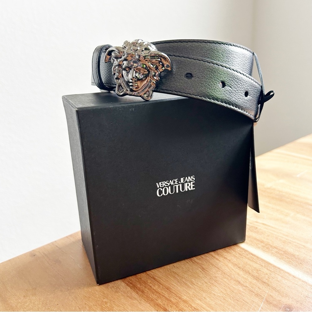 NWT Versace La Medusa Head Gunmetal Leather Belt - Picture 2 of 15